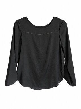 Zara Basic – Black Open-Back Blouse with Rhinestone Trim – Size S